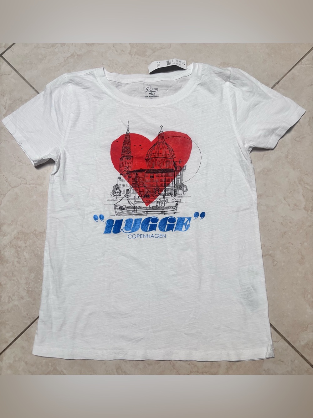 J. Crew White Graphic Heart Copenhagen Tee